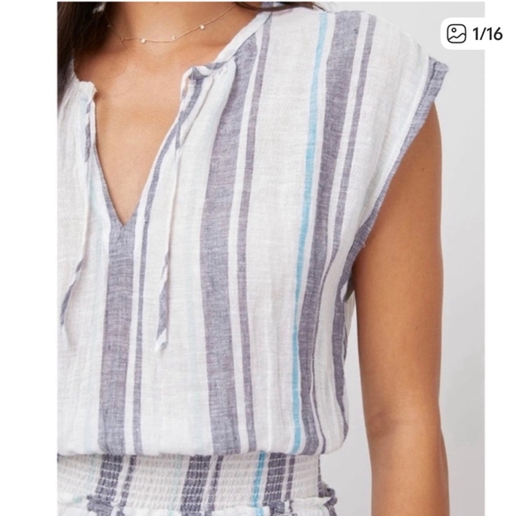 Rails Ashlyn Linen Blend Midi Dress Aegean Blue Stripe Coastal Vacation Airy - Picture 3 of 10